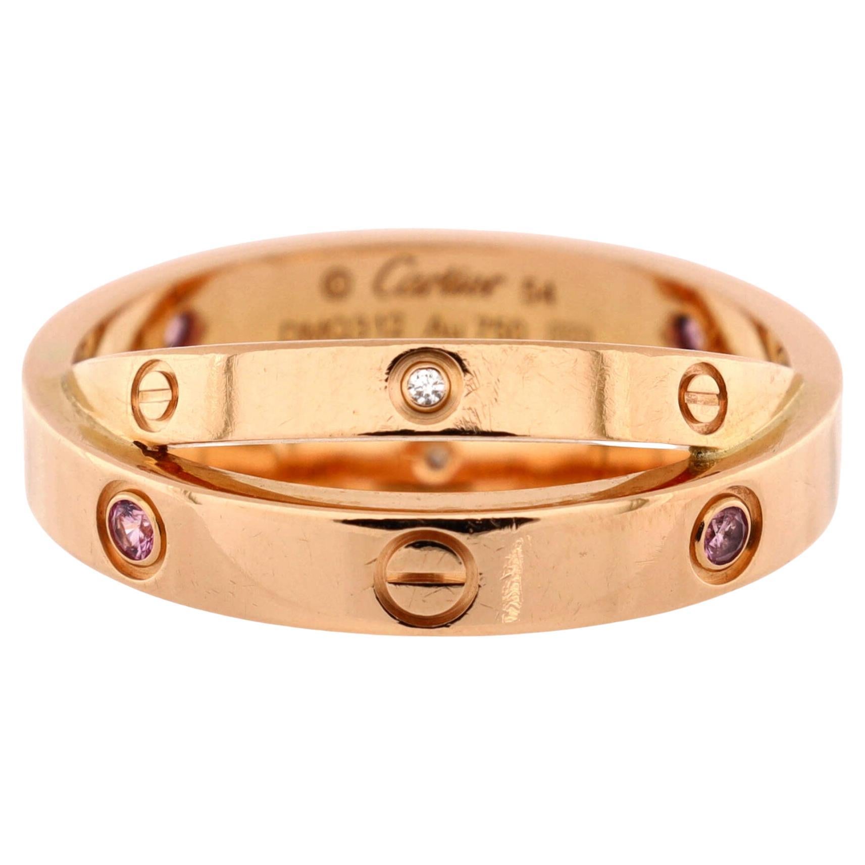 Cartier Love Double Ring 18K Rose Gold with Pink Sapphires and Diamonds