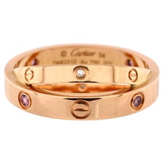 Cartier Love Double Ring 18K Rose Gold with Pink Sapphires and Diamonds
