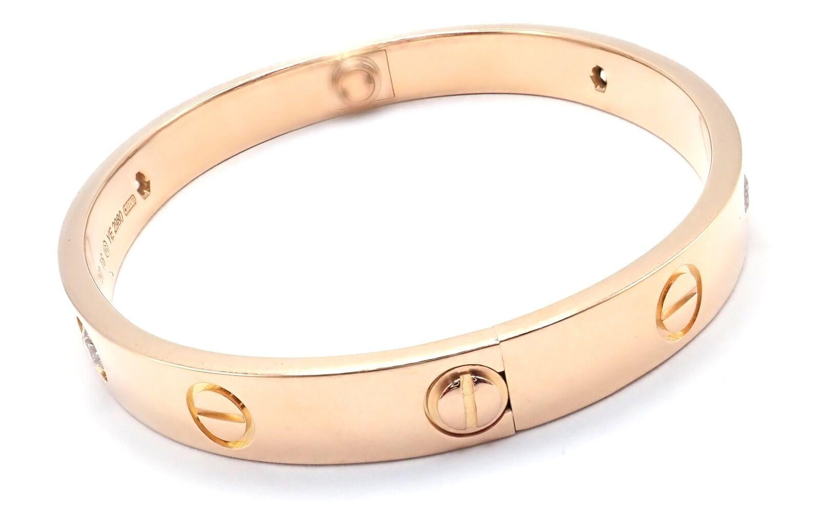 Taille brillant Cartier Bracelet jonc Love à quatre diamants en or rose, taille 16 en vente