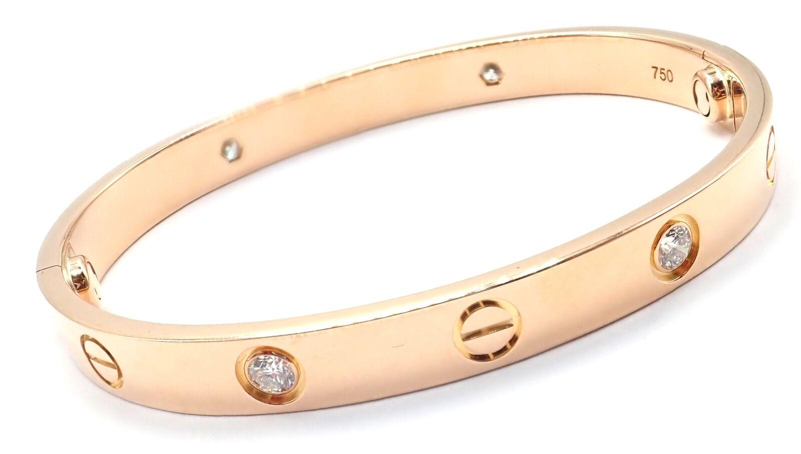 Cartier Bracelet jonc Love à quatre diamants en or rose, taille 16 Excellent état - En vente à Holland, PA