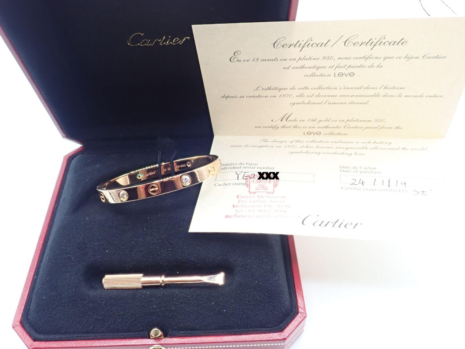 Brilliant Cut Cartier Love Four Diamond Rose Gold Bangle Bracelet Size 16