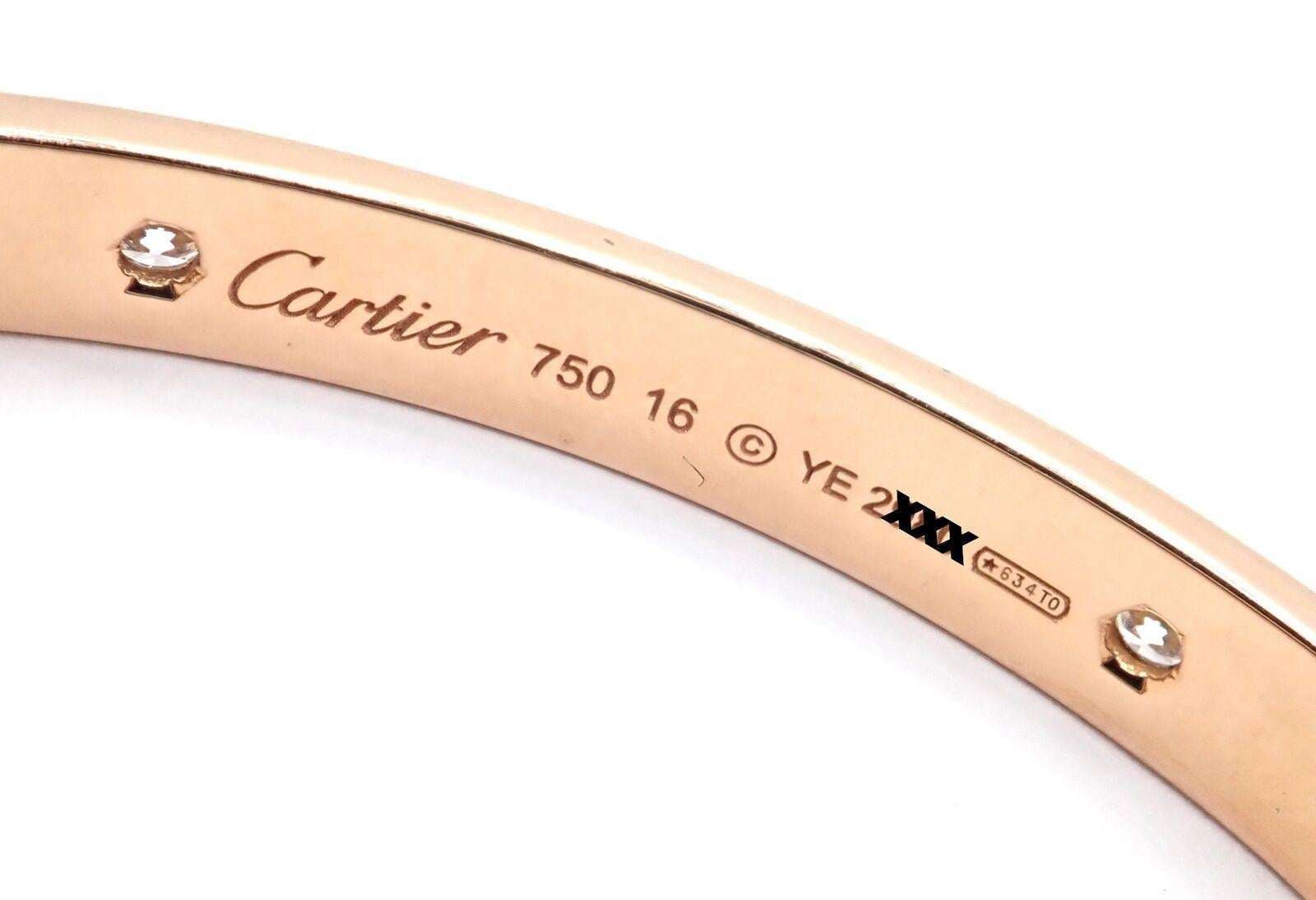 Cartier Bracelet jonc Love à quatre diamants en or rose, taille 16 en vente 1