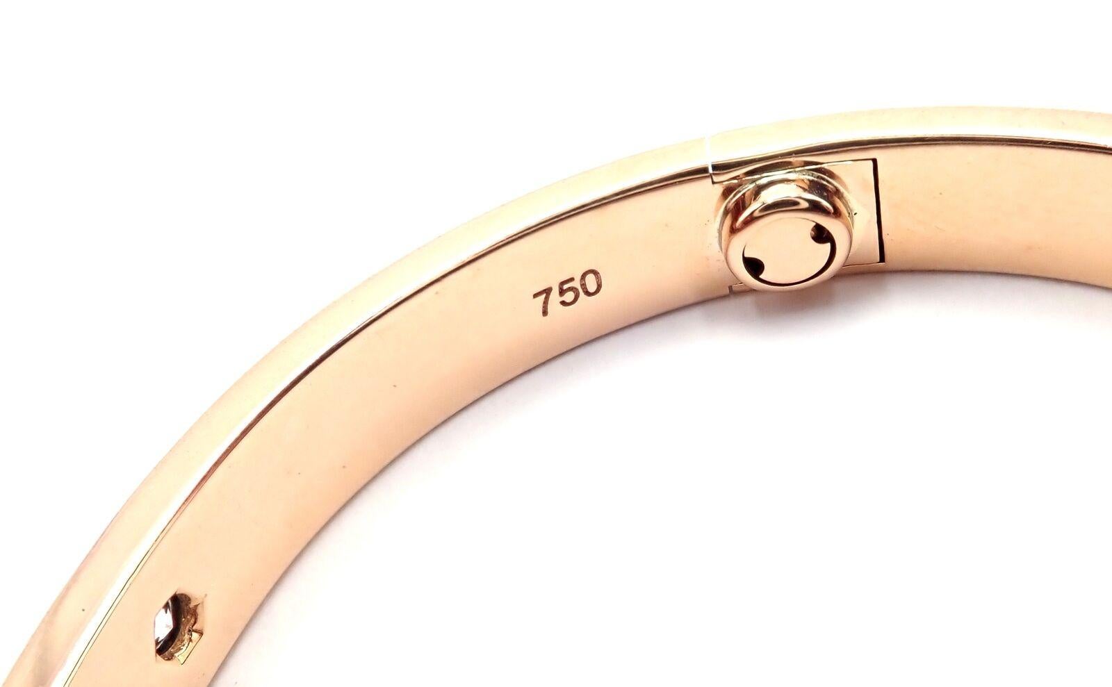 Women's or Men's Cartier Love Four Diamond Rose Gold Bangle Bracelet Size 16 For Sale