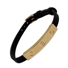 Cartier 'Love' Gold Slide Bar Black Leather Strap Bracelet