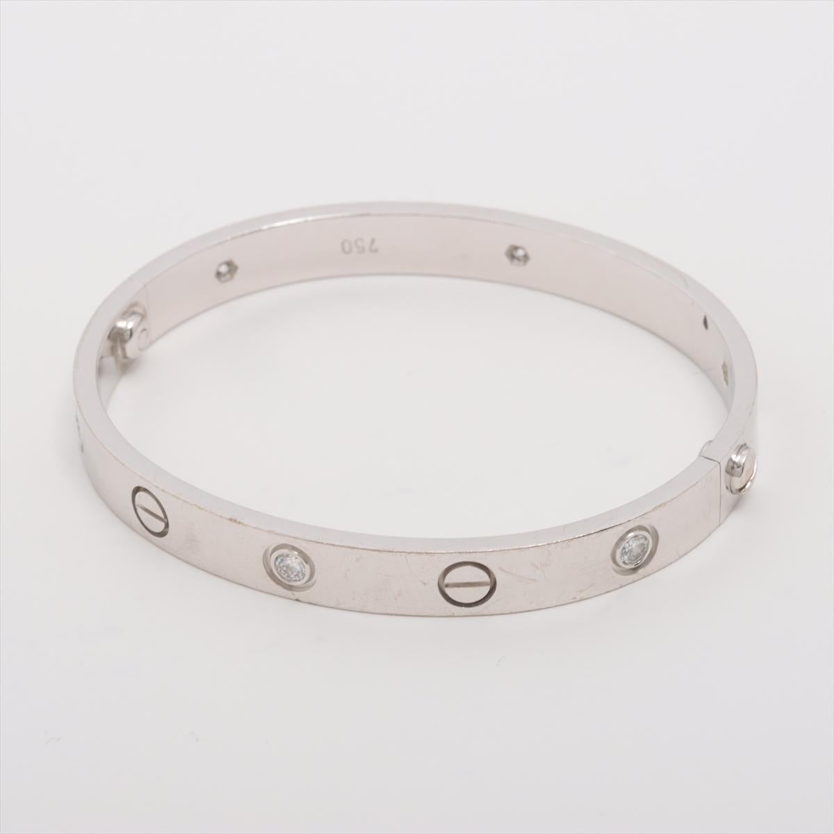 Round Cut Cartier Love Half Diamond Bracelet 750(WG) 31.8g 16