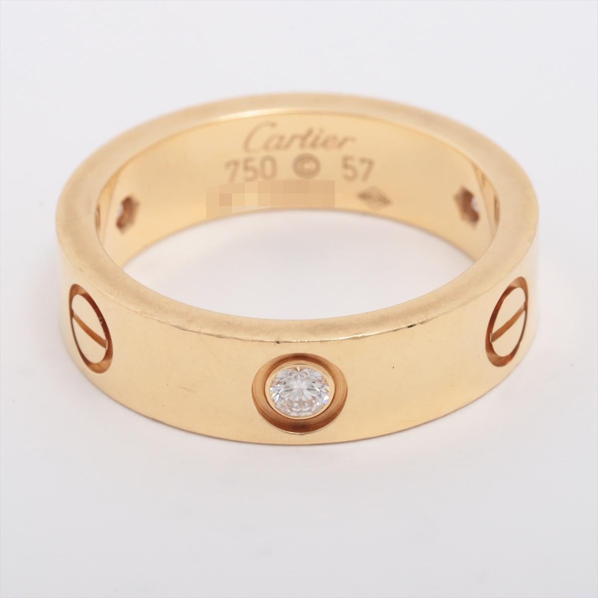 Brand : Cartier
Description: Cartier Love half Diamond rings 
Metal Type: 750YG/Yellow Gold
Weight 9.5g
Size 57
Condition: Preowned; small signs of wearing
Box -  Not Included
Papers - Included
