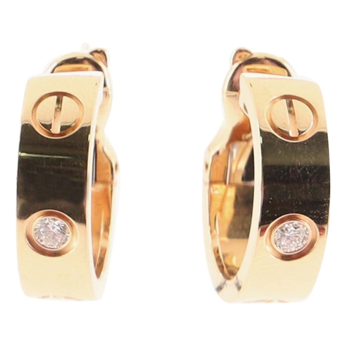 Cartier Love Hoop Earrings 18 Karat Rose Gold with Diamonds