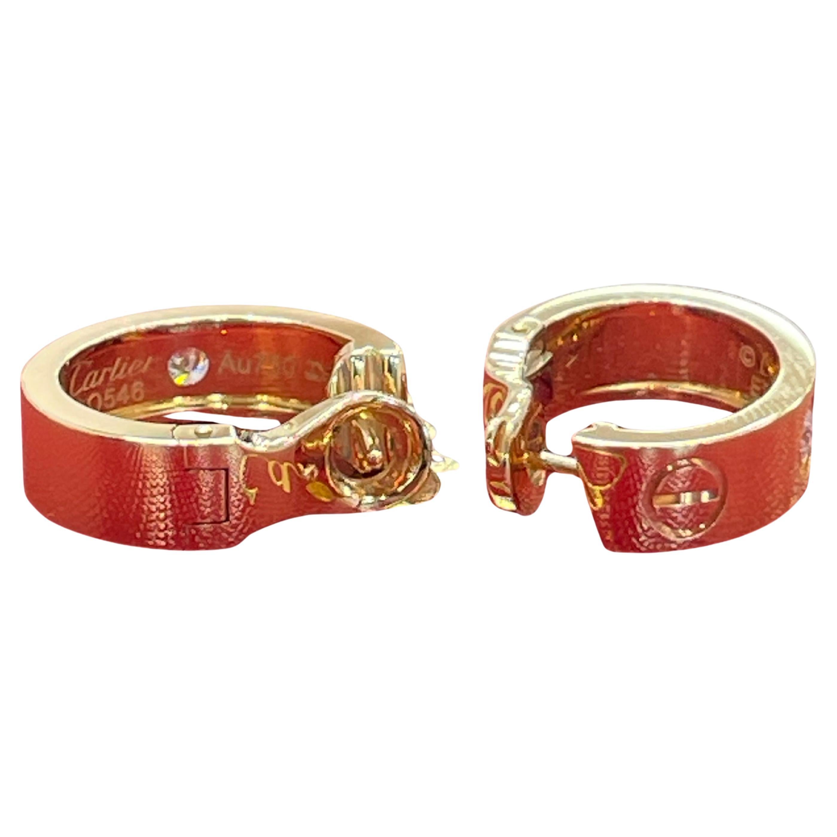 Cartier Love Hoop Earrings. 18k Rose Gold with 2 Diamonds