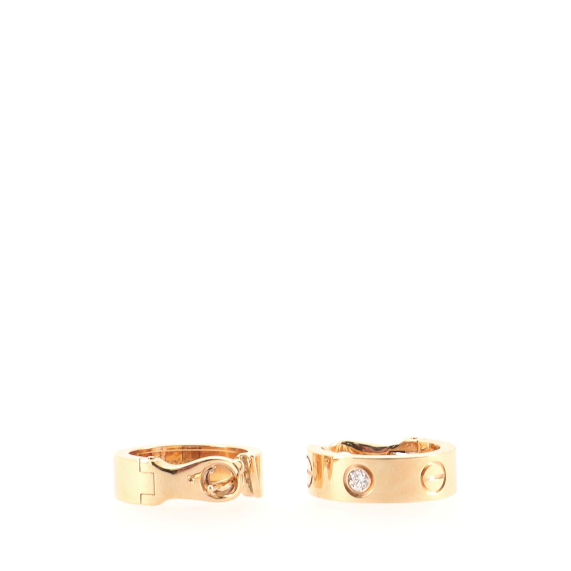 Cartier Love Hoop Earrings 18 Karat Rose Gold with Diamonds In Good Condition In New York, NY