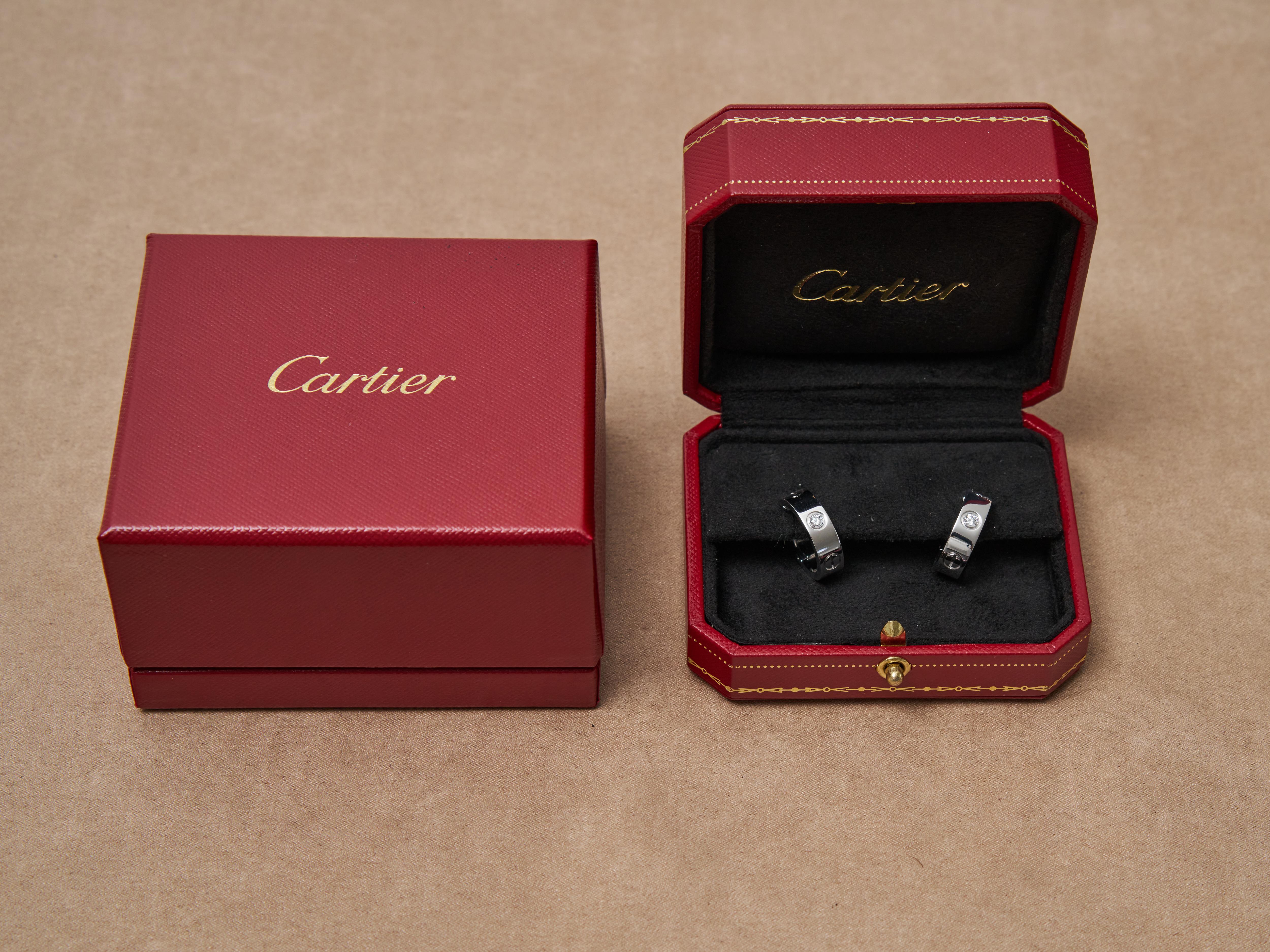 Cartier Pendientes de aro Love 2 diamantes Oro blanco de 18 quilates En caja PVPR 5650 ¤. en venta 14