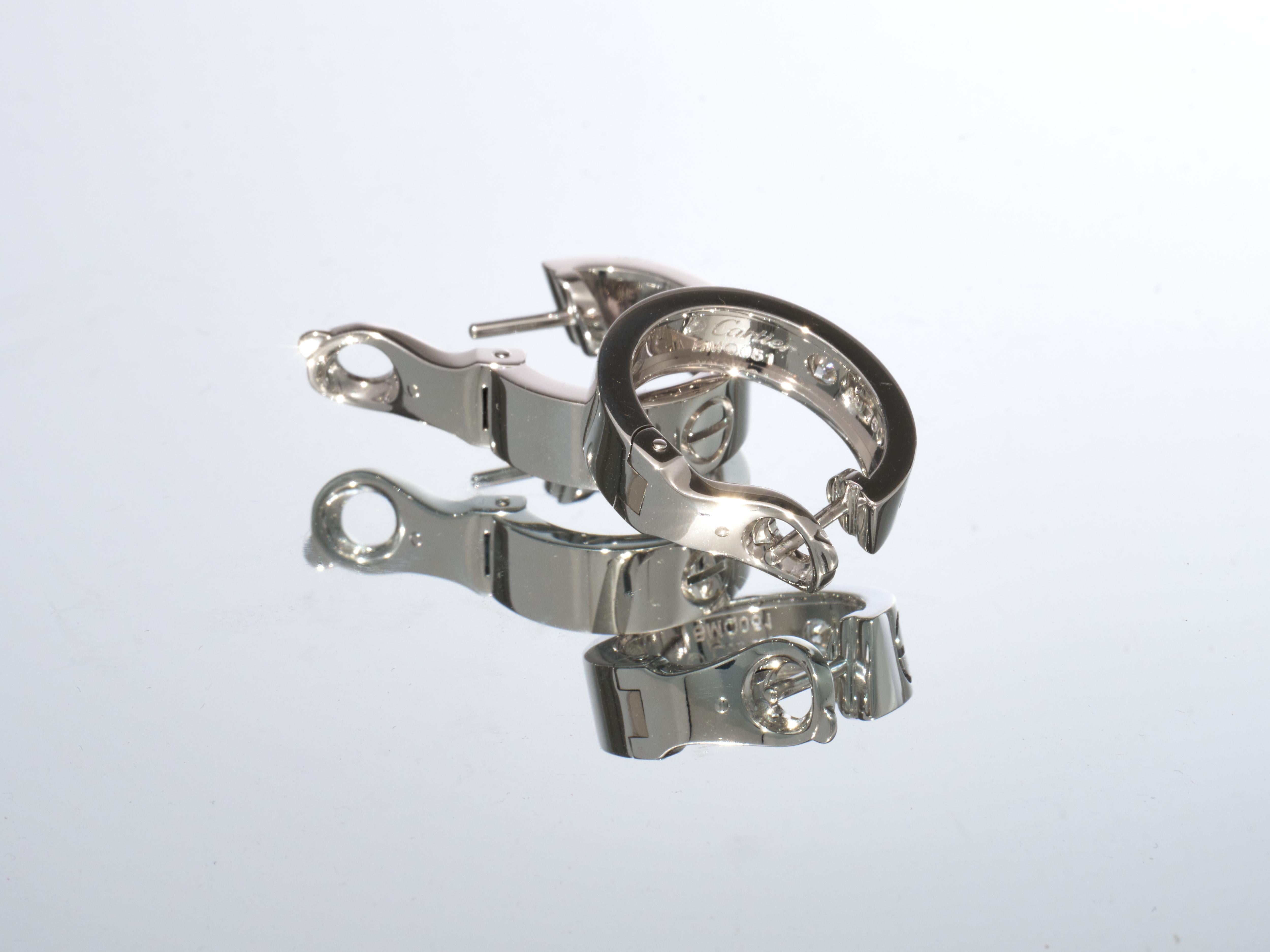 Cartier Pendientes de aro Love 2 diamantes Oro blanco de 18 quilates En caja PVPR 5650 ¤. Art Decó en venta