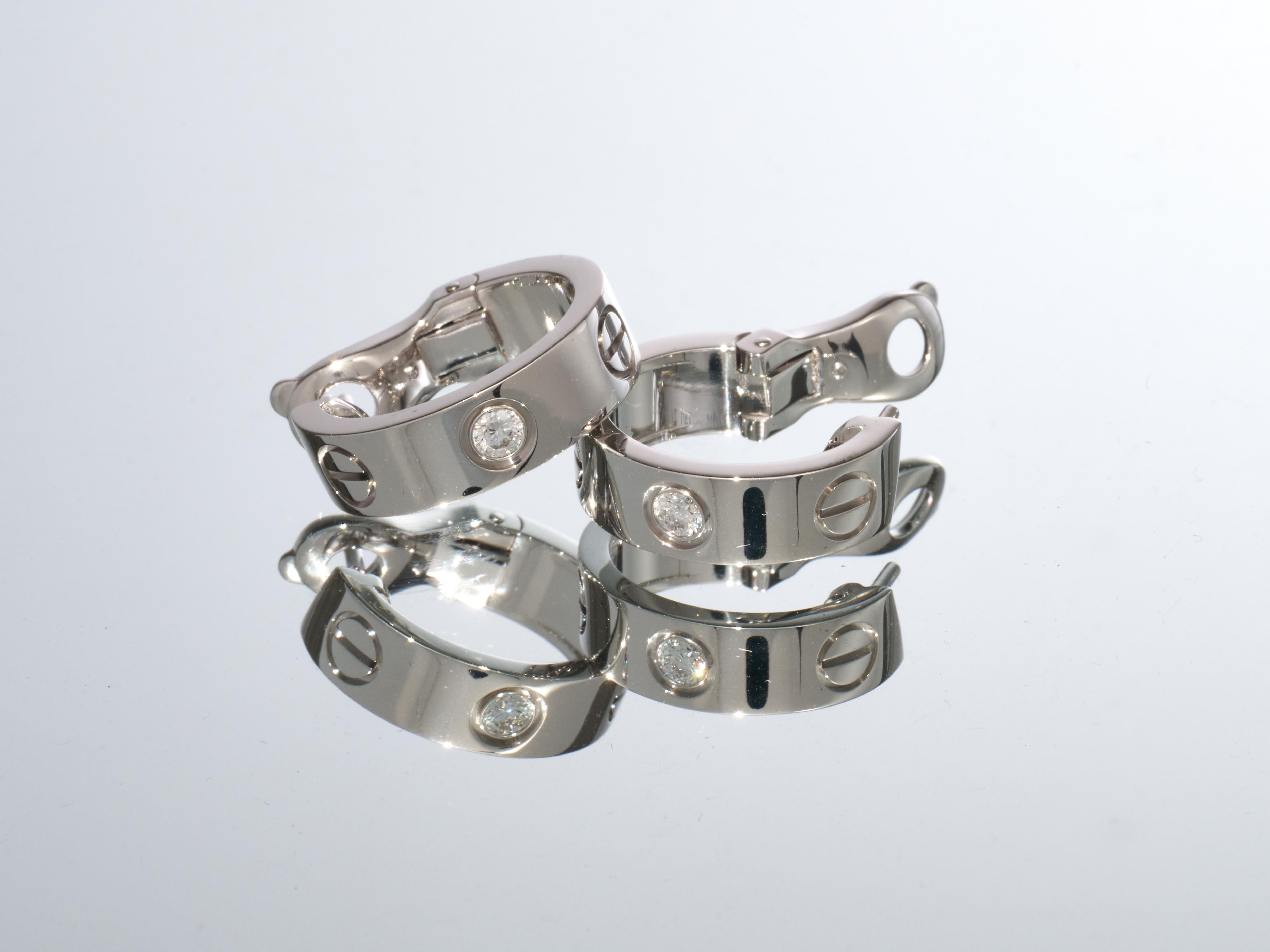 De las mujeres Cartier Pendientes de aro Love 2 diamantes Oro blanco de 18 quilates En caja PVPR 5650 ¤. en venta