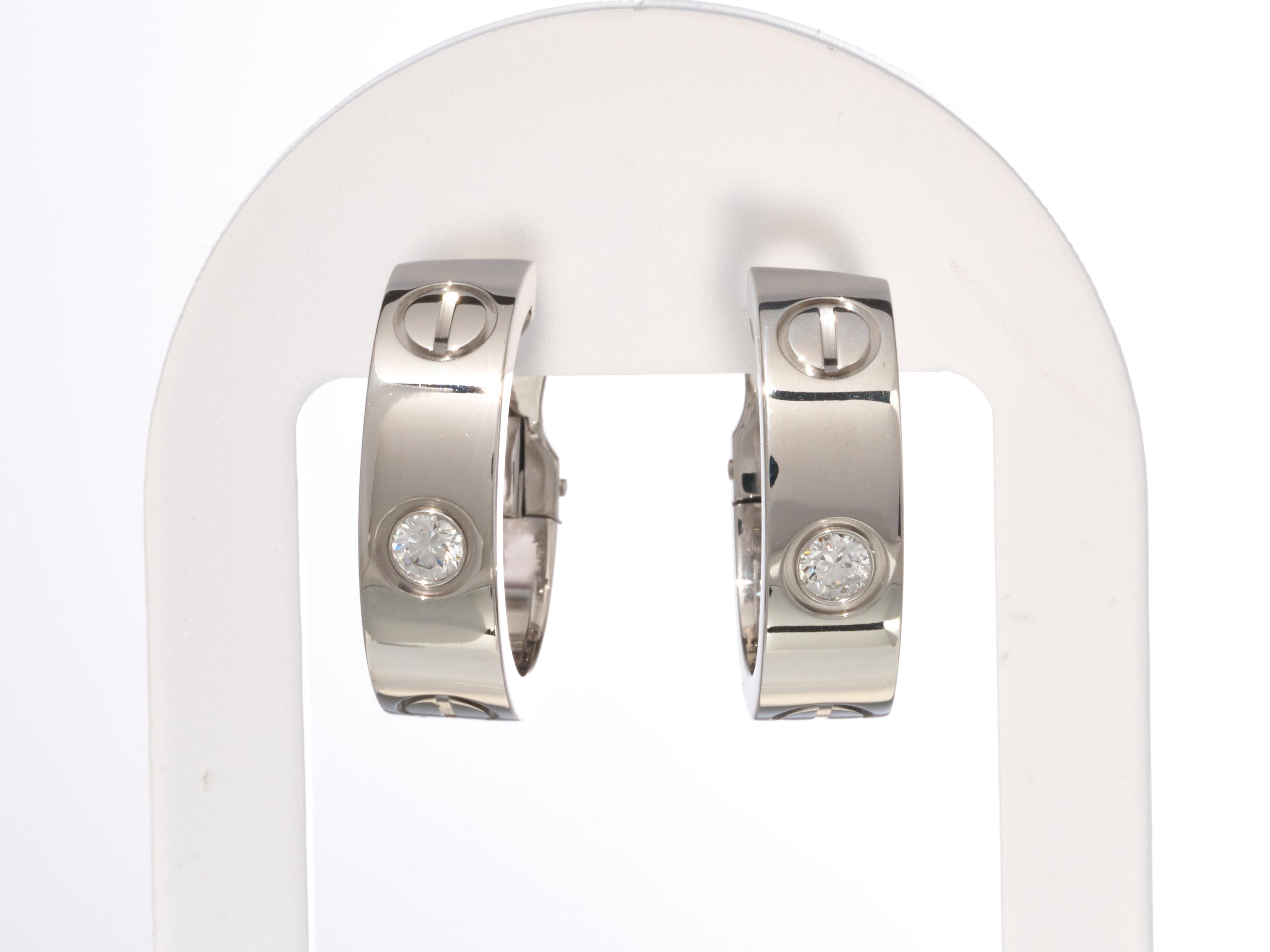 Cartier Pendientes de aro Love 2 diamantes Oro blanco de 18 quilates En caja PVPR 5650 ¤. en venta 2