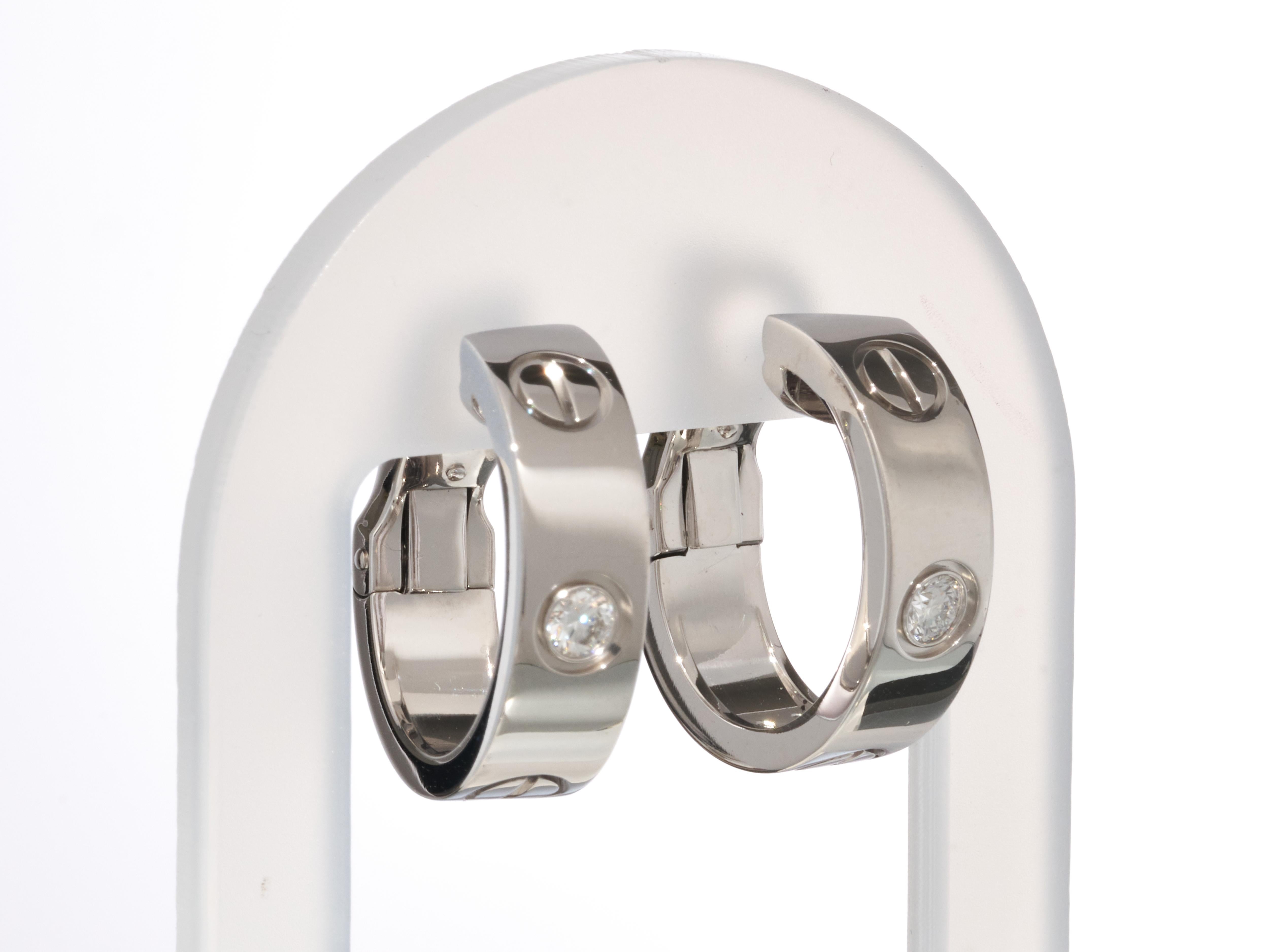 Cartier Pendientes de aro Love 2 diamantes Oro blanco de 18 quilates En caja PVPR 5650 ¤. en venta 3