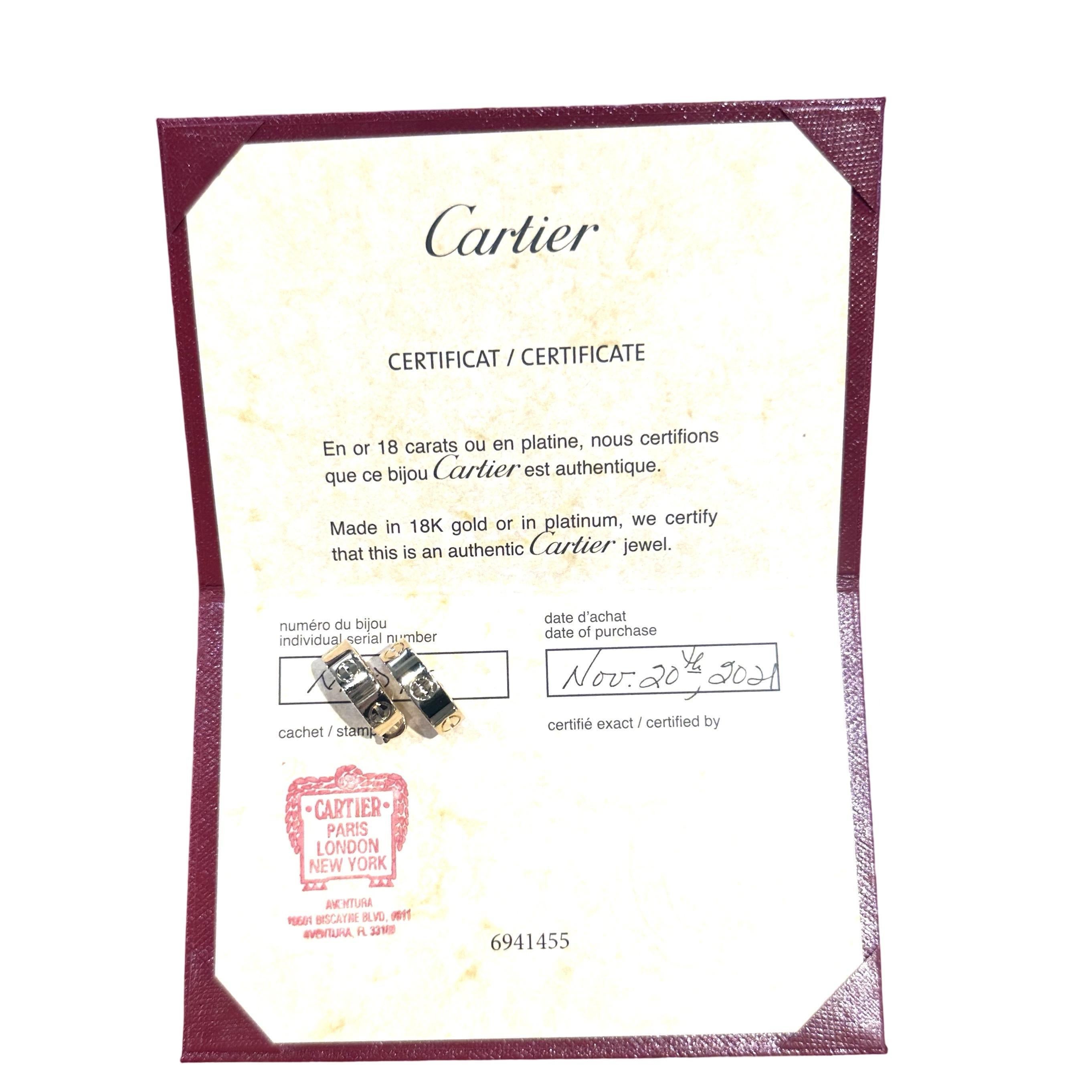 Women's Cartier Love Hoop Earrings in 18K Yellow Gold, Certificate of Authenticity