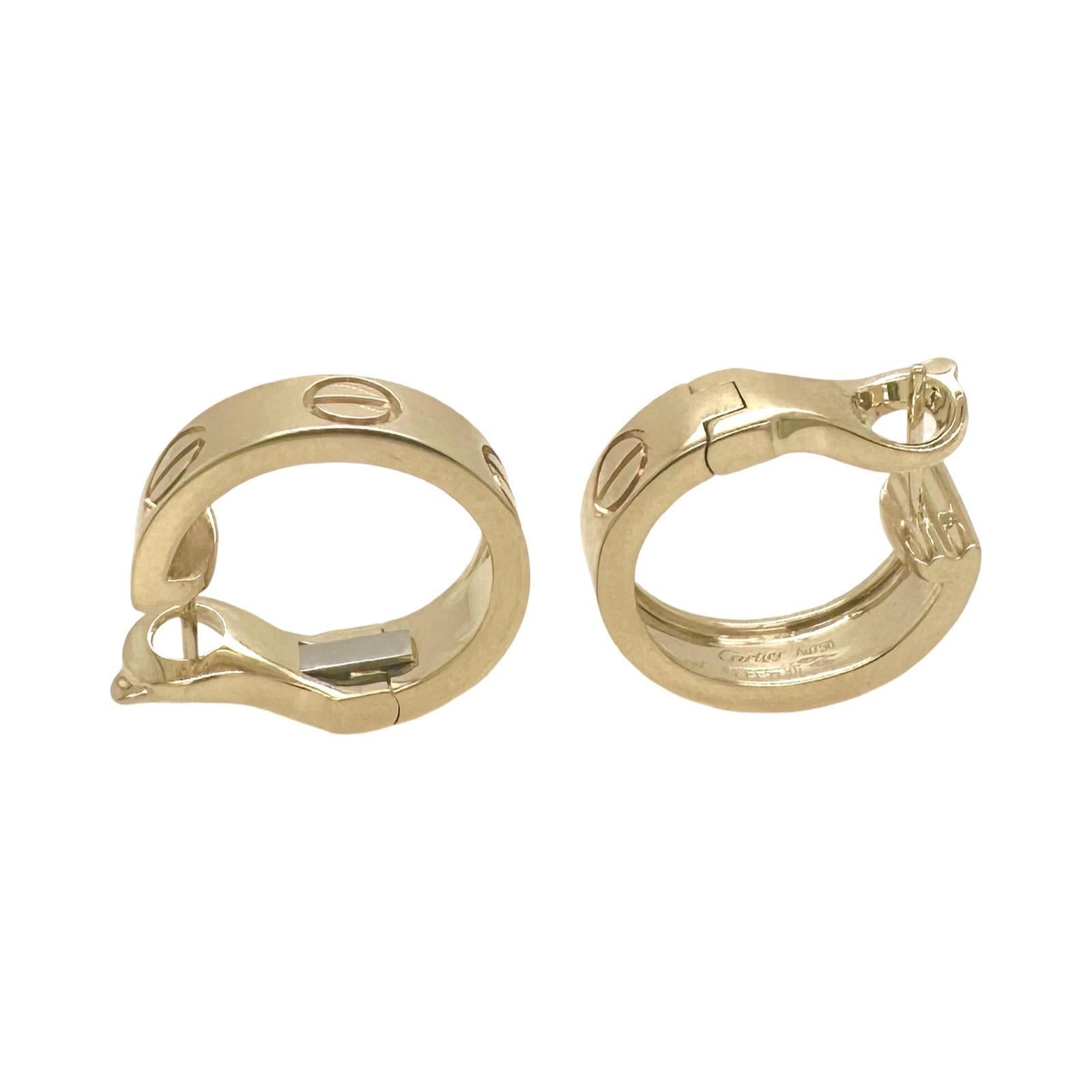 Cartier Love Hoop Earrings in 18k Yellow Gold, Classic Size In Good Condition In Miami, FL