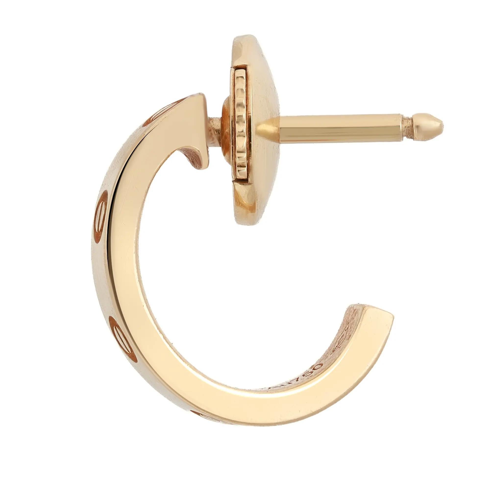 Modern Cartier Love Hoop Earrings Small Model 18K Yellow Gold For Sale