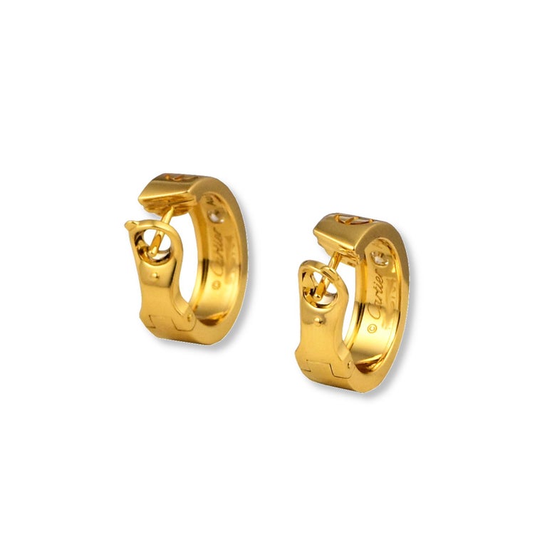 Cartier Love Hoop Earrings Two Diamonds In 18k Yellow Gold At 1stdibs