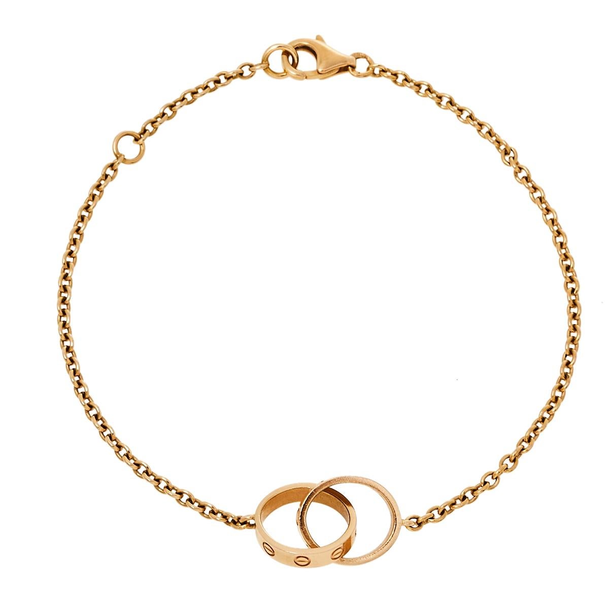 Cartier Love Interlocking 2 Hoops 18k Rose Gold Bracelet At 1stdibs