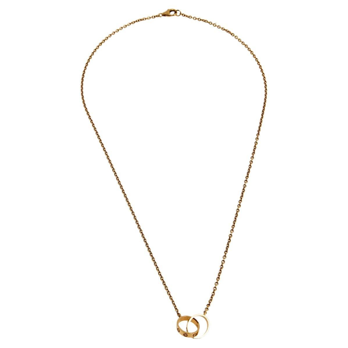 Cartier Love Interlocking 2 Hoops 18K Rose Gold Pendant Necklace