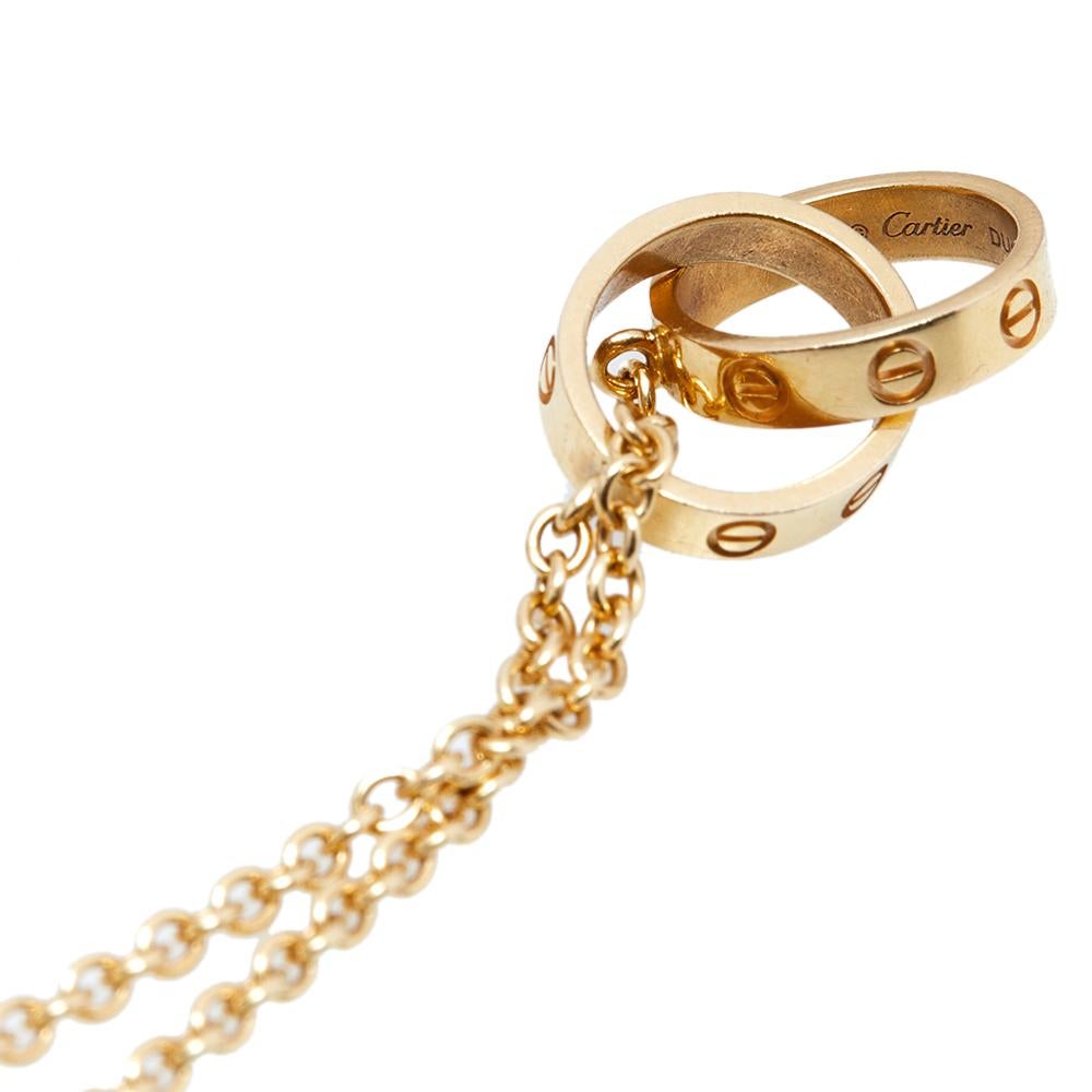 Cartier Love Interlocking 2 Hoops 18K Yellow Gold Necklace In Fair Condition In Dubai, Al Qouz 2