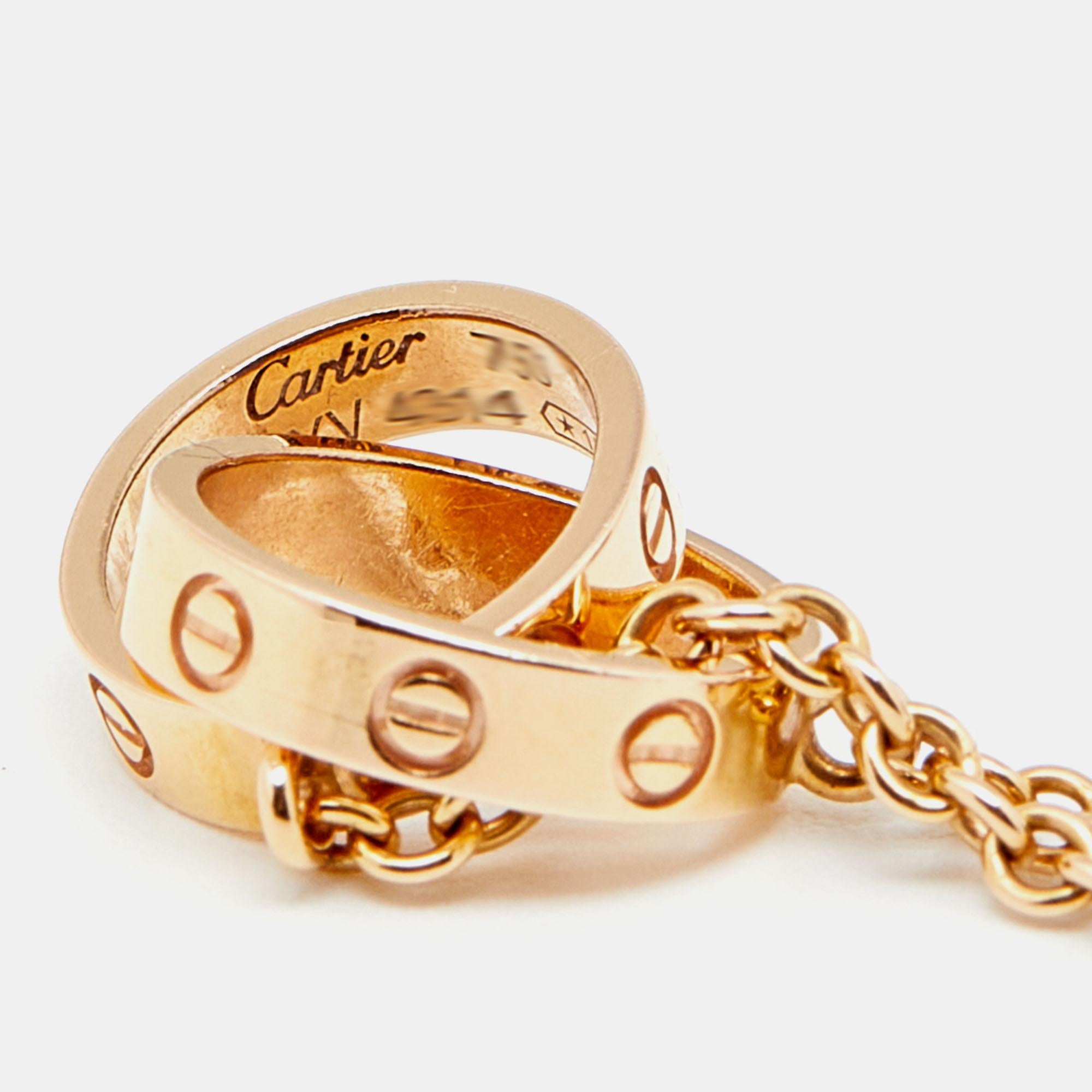 Cartier Love Interlocking 2 Loops 18K Rose Gold Pendant Necklace In Good Condition In Dubai, Al Qouz 2