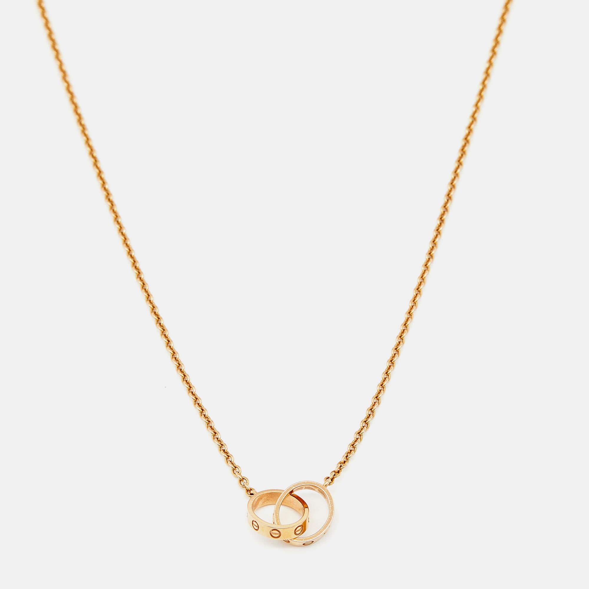 Women's Cartier Love Interlocking 2 Loops 18K Rose Gold Pendant Necklace