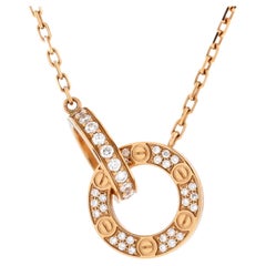 Cartier Love Interlocking Pave Necklace 18K Rose Gold and Diamonds