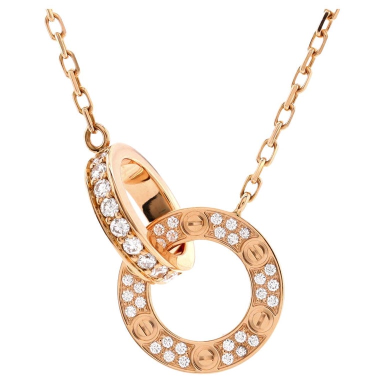 Cartier, collier Love en or rose 18 carats et diamants pavés imbriqués sur  1stDibs