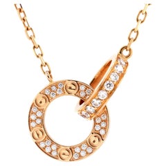 Cartier Love Interlocking Pave Necklace 18k Rose Gold and Diamonds