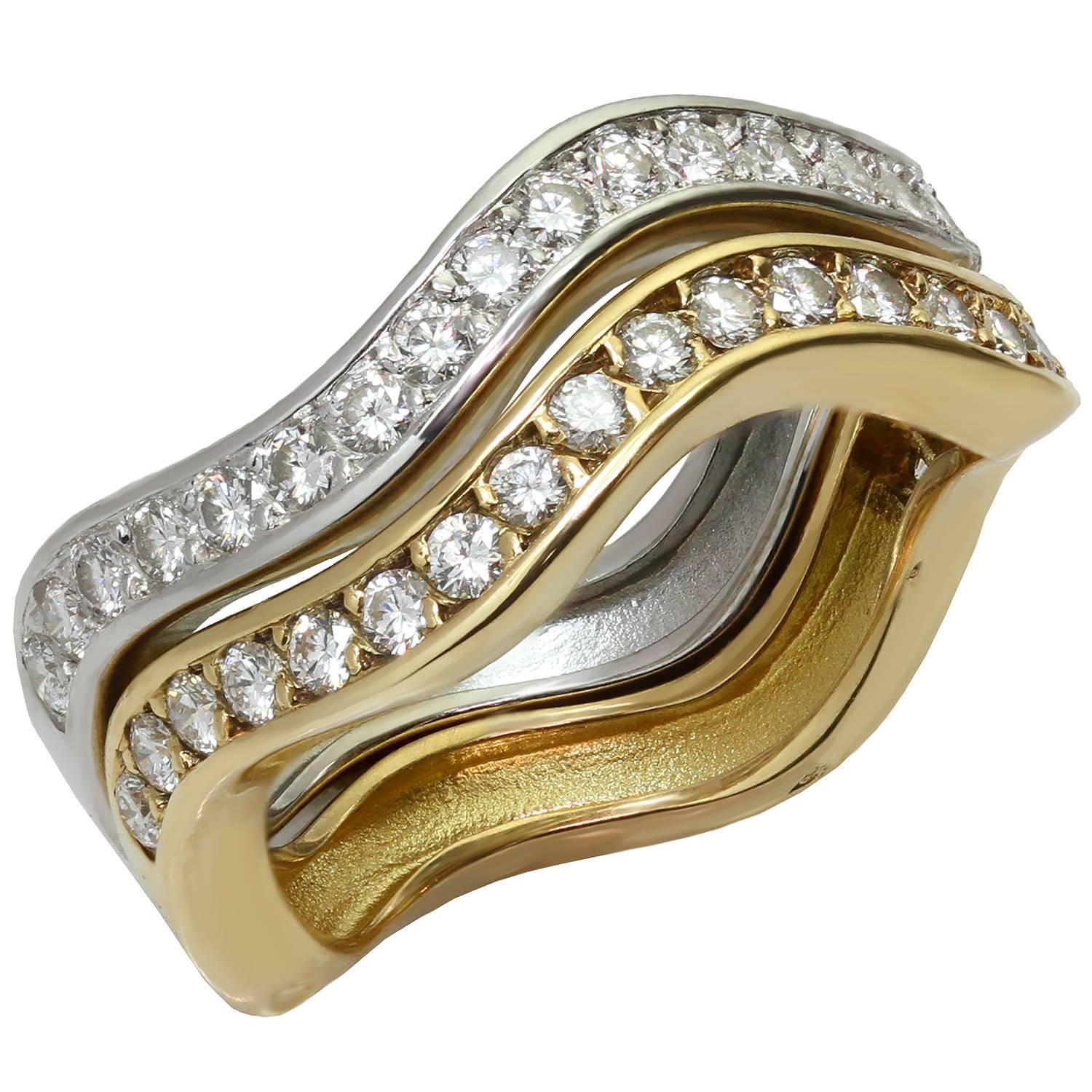 Cartier Love Me Diamond White and Yellow Gold Stackable Rings, Pair