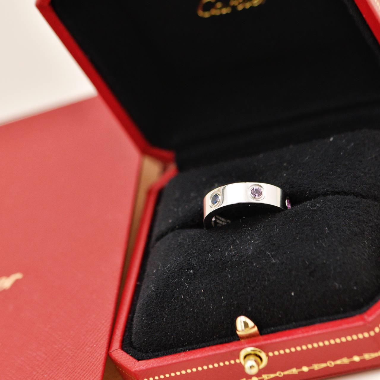 Cartier Love Anello con più gemme in oro bianco 18 carati misura 52 In condizioni ottime in vendita a Banbury, GB