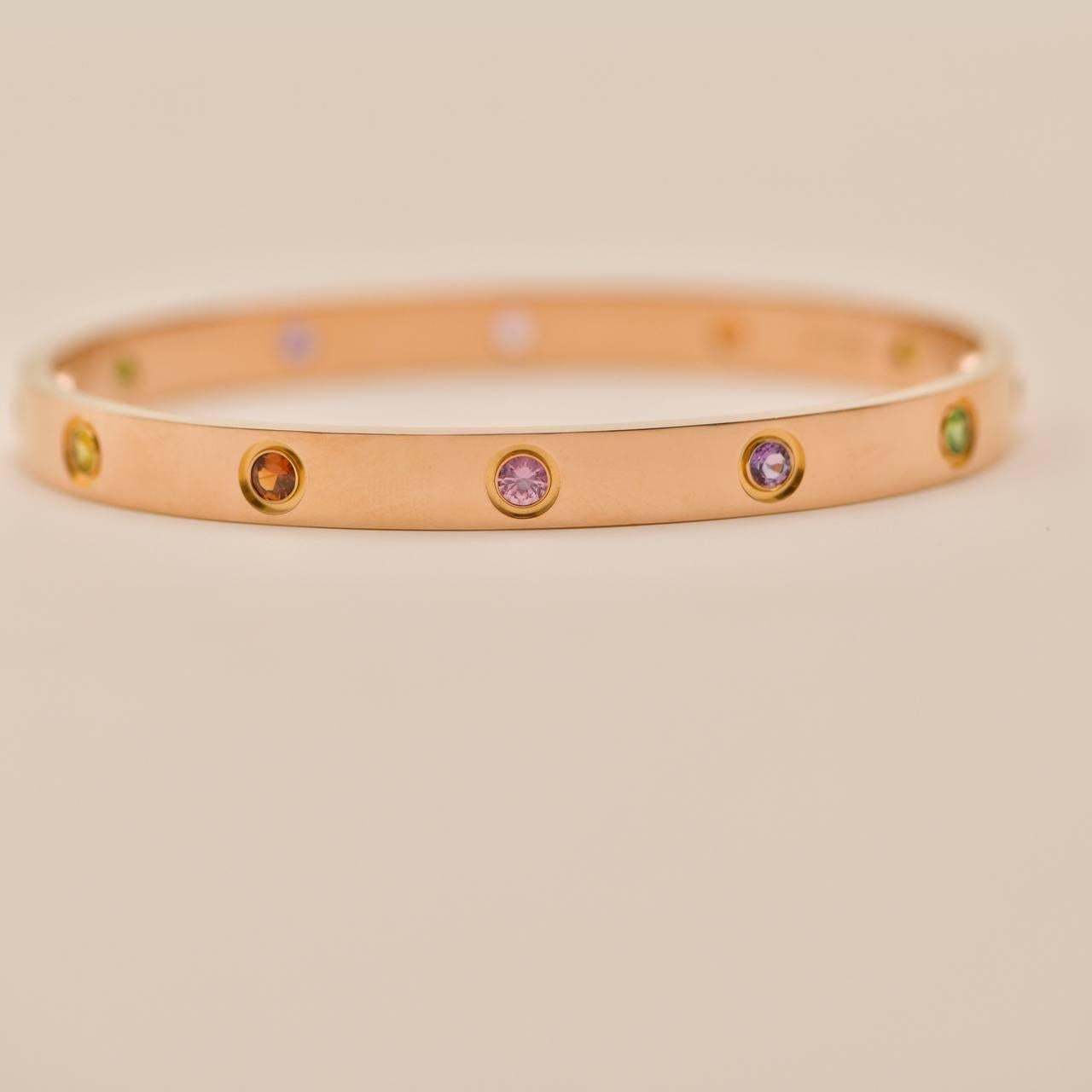 Femenino o masculino Cartier Love Pulsera Multi Gemas Oro Rosa 18K Talla 18 en venta
