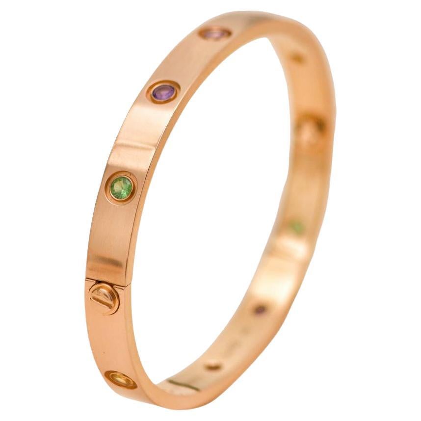 Cartier Love Pulsera Multi Gemas Oro Rosa 18K Talla 18 en venta