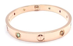 Cartier Love Multi-Gem Rose Gold Bangle Bracelet Size 17