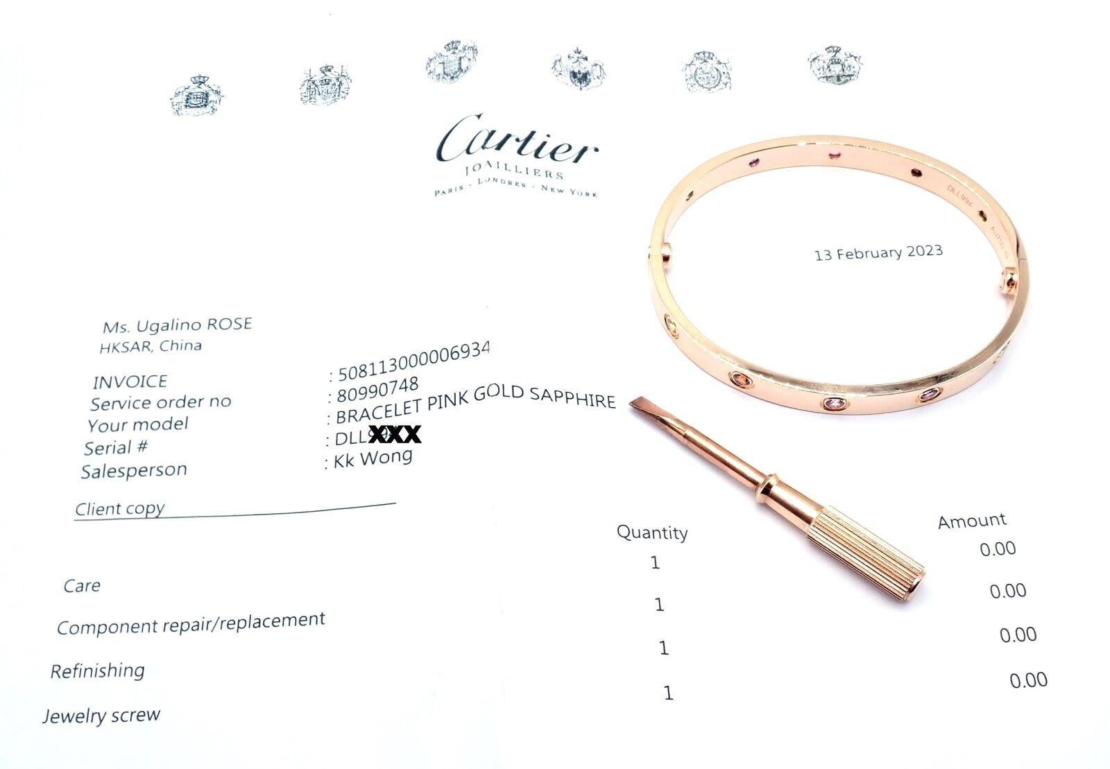 cartier 18k love bangle bracelet sz 17 certificate french contemporary rose gold