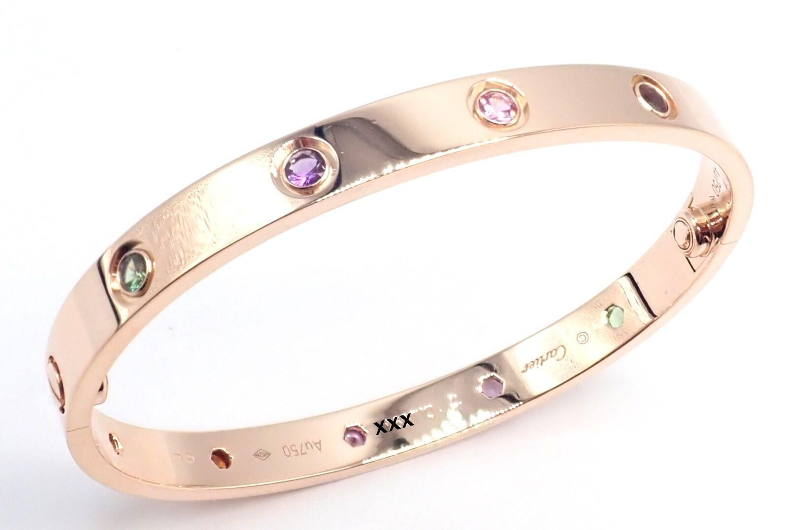 Women's Cartier Love Multi-Gem Rose Gold Bangle Bracelet Size 17