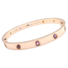 Cartier Love Multi-Gem Rose Gold Bangle Bracelet Size 17