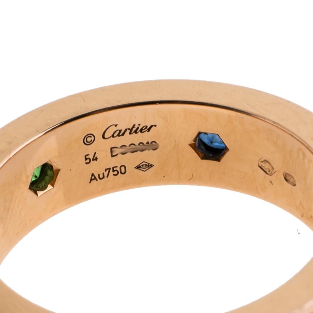 Cartier LOVE Multicolor Gemstone 18K Rose Gold Ring 54 In Fair Condition In Dubai, Al Qouz 2
