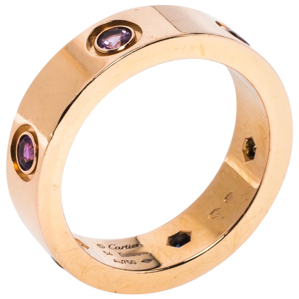 Cartier LOVE Multicolor Gemstone 18K Rose Gold Ring 54