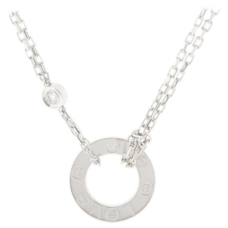 Cartier Love Necklace 18 Karat White Gold with 2 Diamonds For Sale