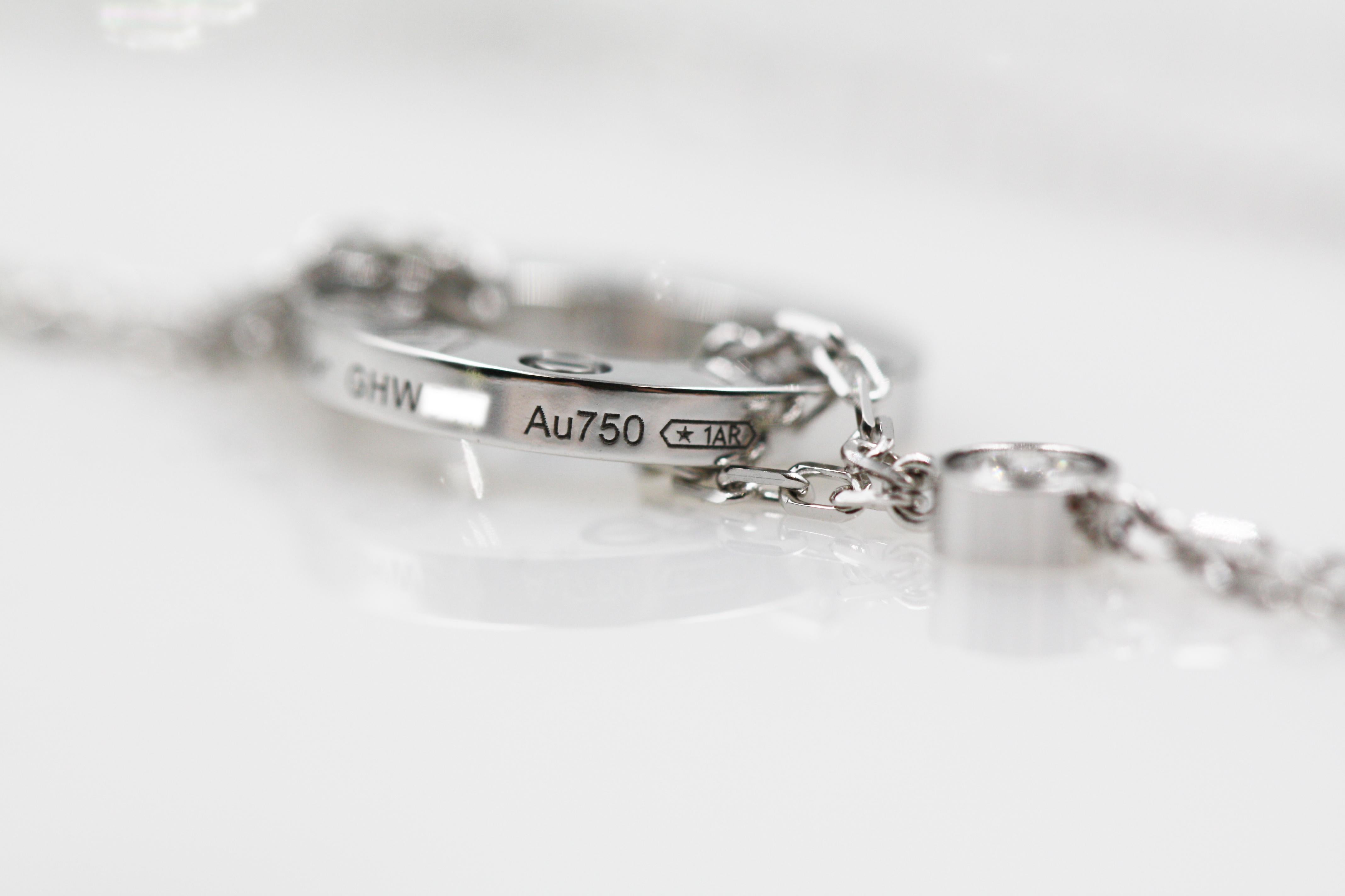Cartier Love Necklace 18 Karat White Gold with 2 Diamonds In Excellent Condition For Sale In New York, NY