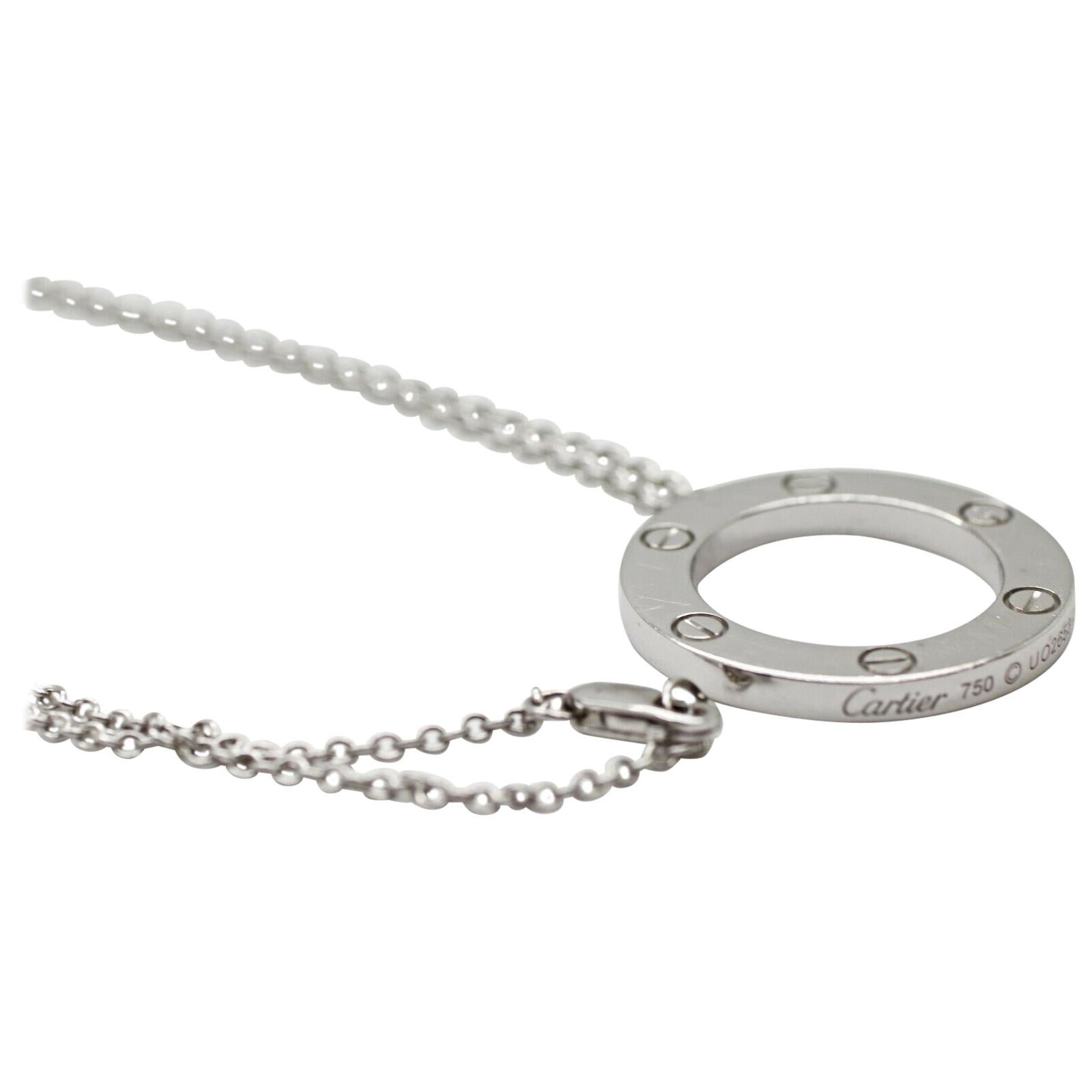 Cartier Love Necklace Collection 18 Karat White Gold Rolo Chain, Circle Pendant