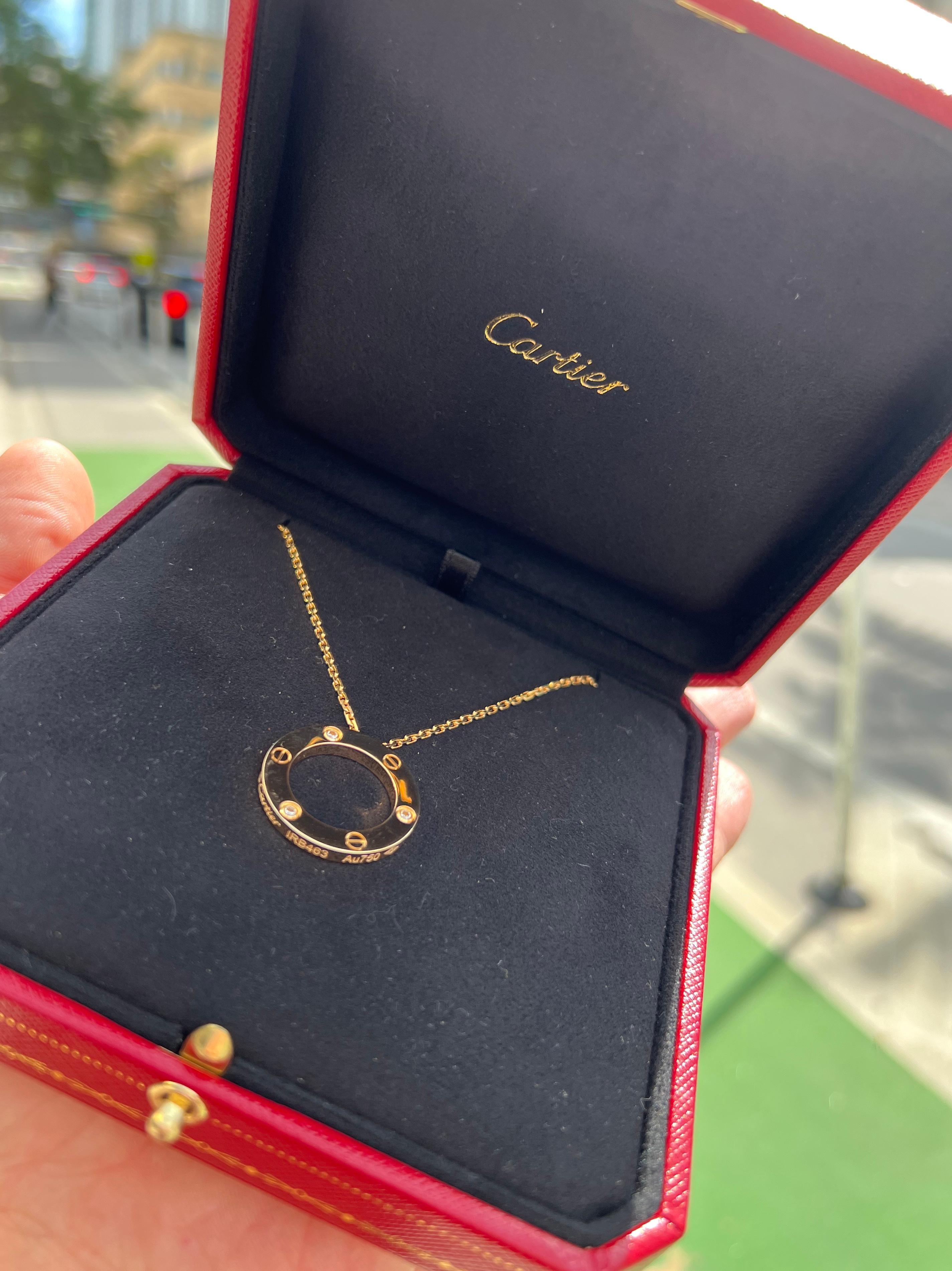 Contemporary Cartier Love Necklace Three Diamond 18k Yellow Gold