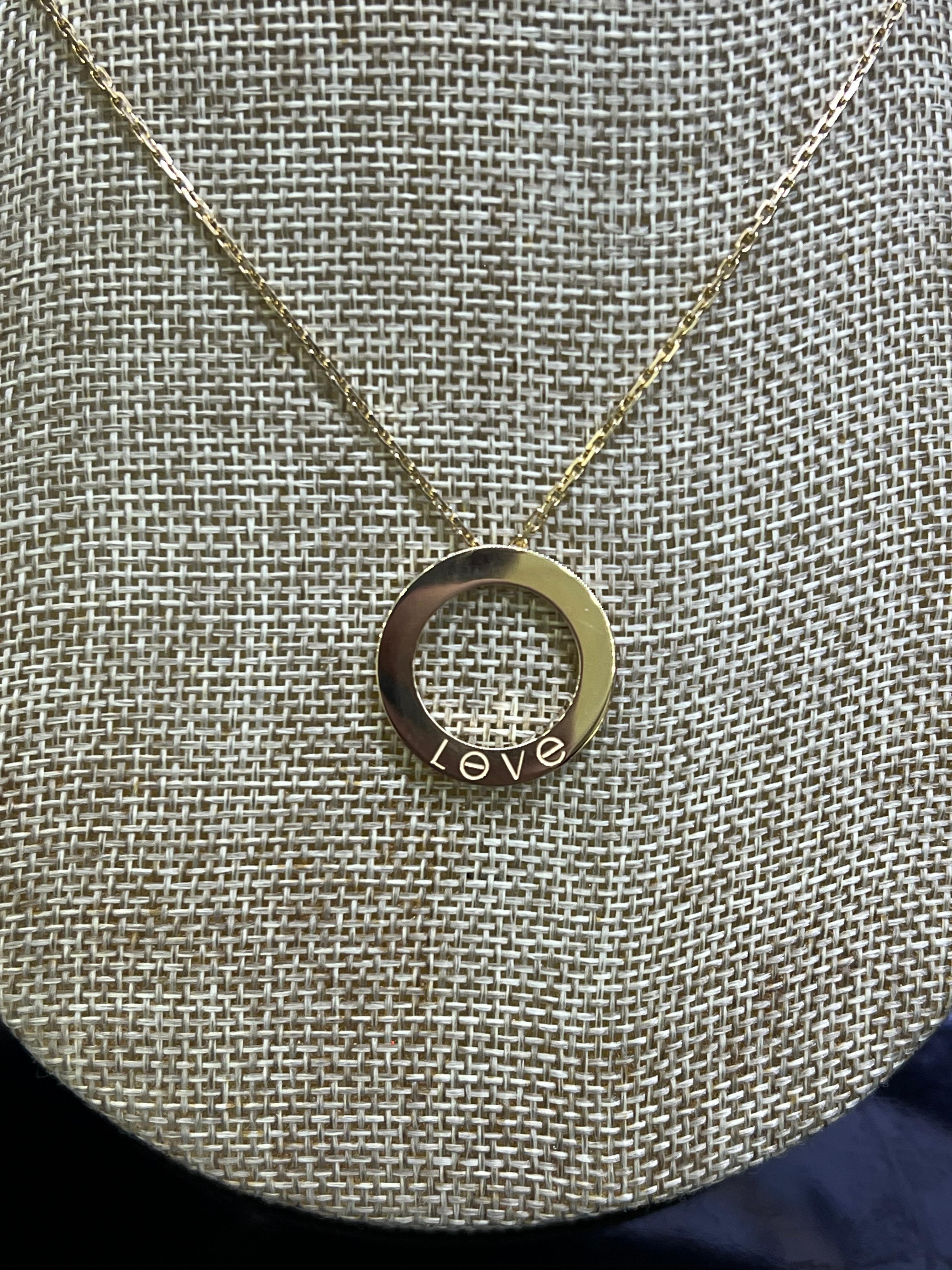 Round Cut Cartier Love Necklace Three Diamond 18k Yellow Gold