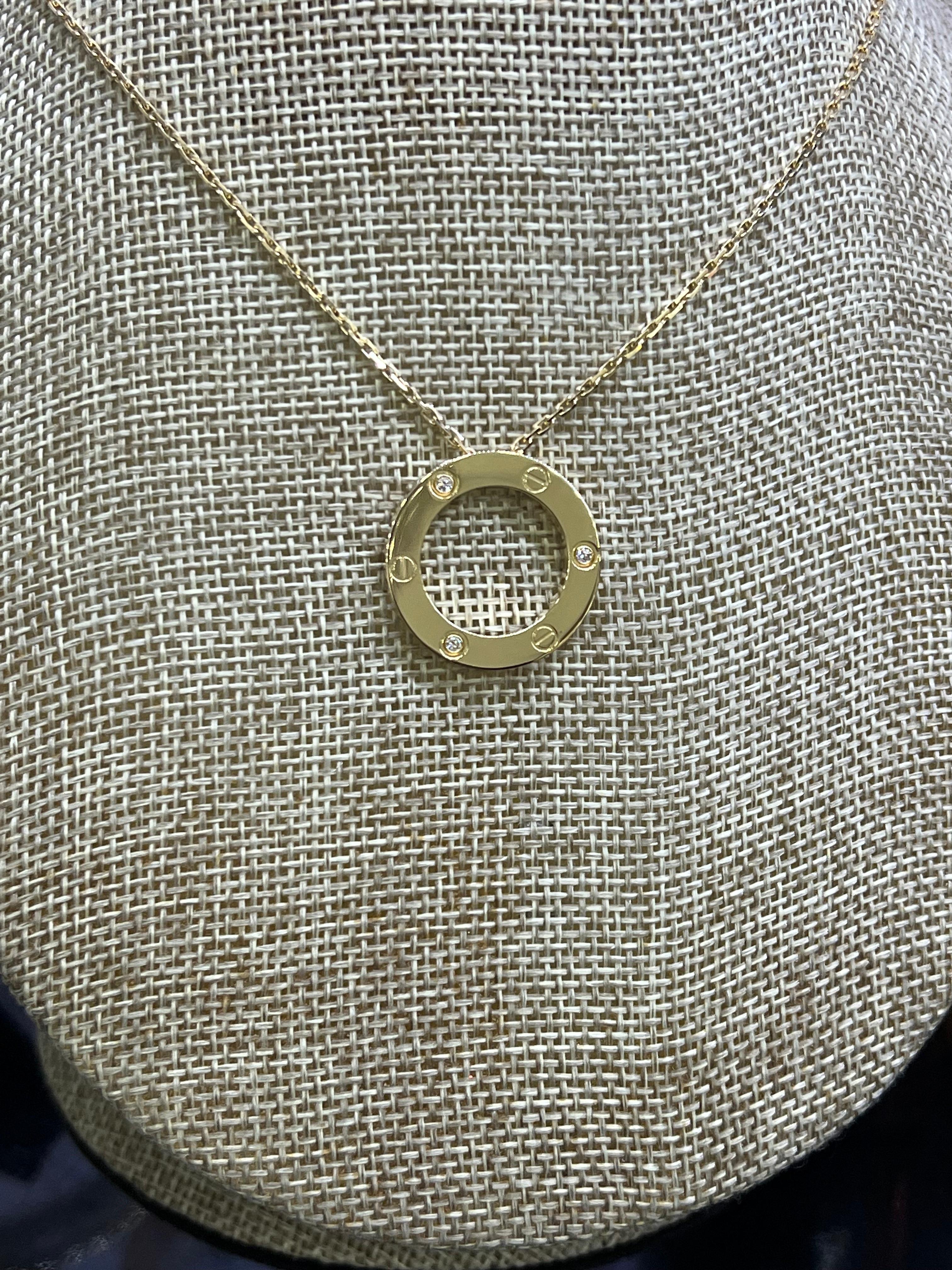 Women's or Men's Cartier Love Necklace Three Diamond 18k Yellow Gold