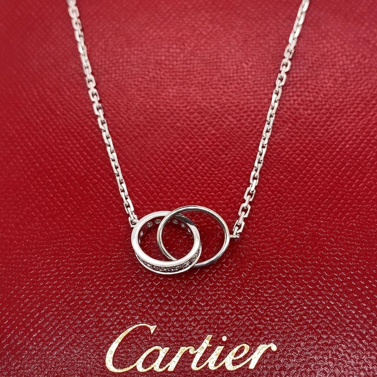 Women's or Men's Cartier Love Necklace with Diamonds 18kt White Gold For Sale