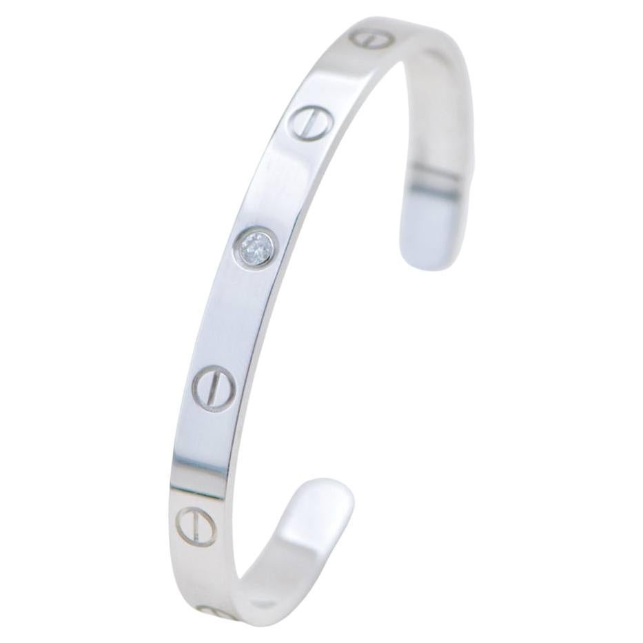 Cartier Love One Diamond 18K White Gold Cuff Bracelet Size 17
