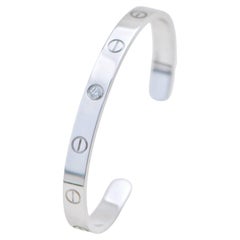 Cartier Love One Diamond 18K White Gold Cuff Bracelet Size 17