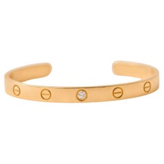Cartier Love One Diamond 18K Yellow Gold Cuff Bangle Size 17